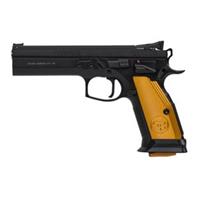 CZ-USA 91260 CZ 75 Tactical Sport 40 S&W 5.23 17+1 Overall Black Finish with Inside Railed Steel Slide, Orange Aluminum Grip & Non-Tilted Barrel