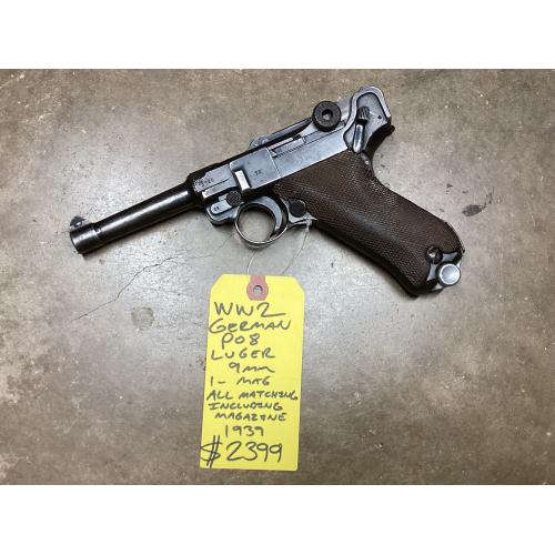 USED GERMAN P08 Luger 9mm 1939 Matching #’s