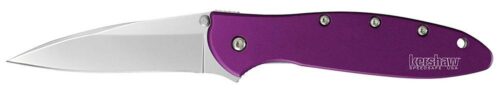 Kershaw 1660PUR Leek  3 Folding Drop Point Plain Bead Blasted 14C
