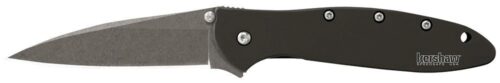 Kershaw 1660SWBLK Leek  3 Folding Drop Point Plain Stonewashed 14