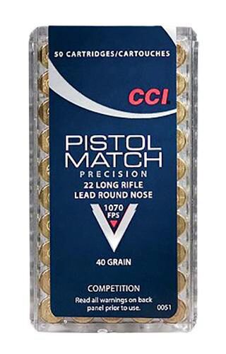 CCI 0051 Pistol Match Competition 22 LR 40 gr Lead Round Nose 50