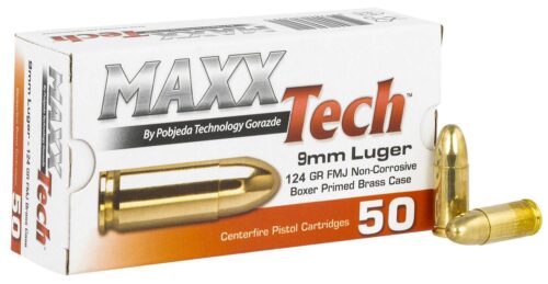 MaxxTech PTGB912B Brass Pistol  9mm Luger 124 gr Full Metal Jacke