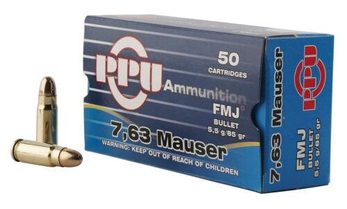 PPU PPH763 Handgun  7.63mm Mauser 85 gr Full Metal Jacket 50 Per