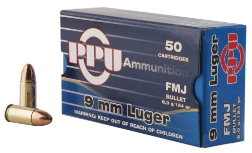 PPU PPH9F2 Handgun  9mm Luger 124 gr Full Metal Jacket 50 Per Box