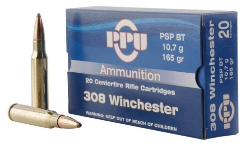 PPU PP3082 Standard Rifle  308 Win 165 gr Pointed Soft Point Boat