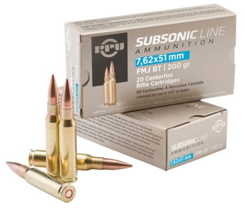 PPU PPS762 Subsonic  7.62x51mm NATO 200 gr Full Metal Jacket Boat
