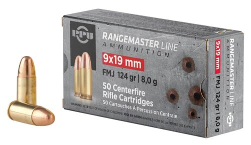 PPU PPRM9 Rangemaster  9mm Luger 124 gr Full Metal Jacket 50 Per