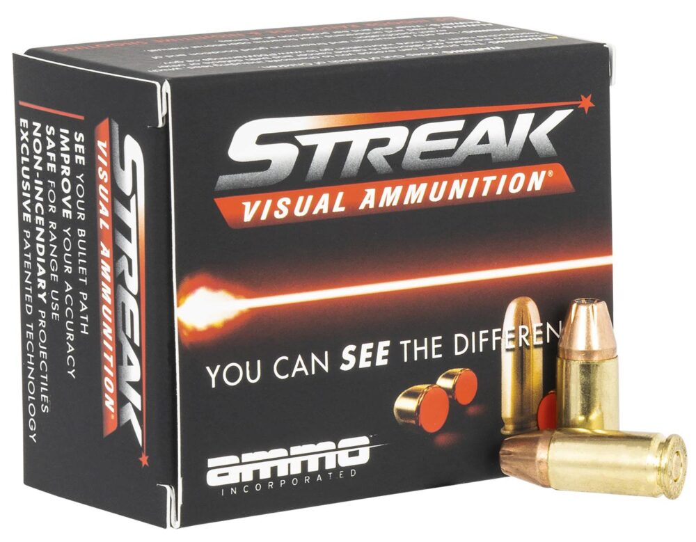 Ammo Inc 9124JHPSTRKRED Streak Visual (RED)  9mm Luger 124 gr Jac