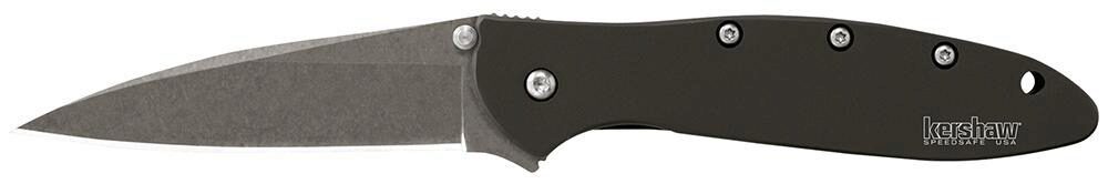 Kershaw 1660SWBLK Leek  3 Folding Drop Point Plain Stonewashed 14