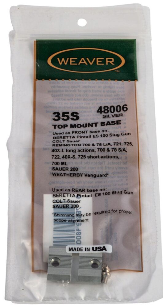 Weaver Mounts 48006 Top Mount Base 35S Silver Remington/Ruger/Wea