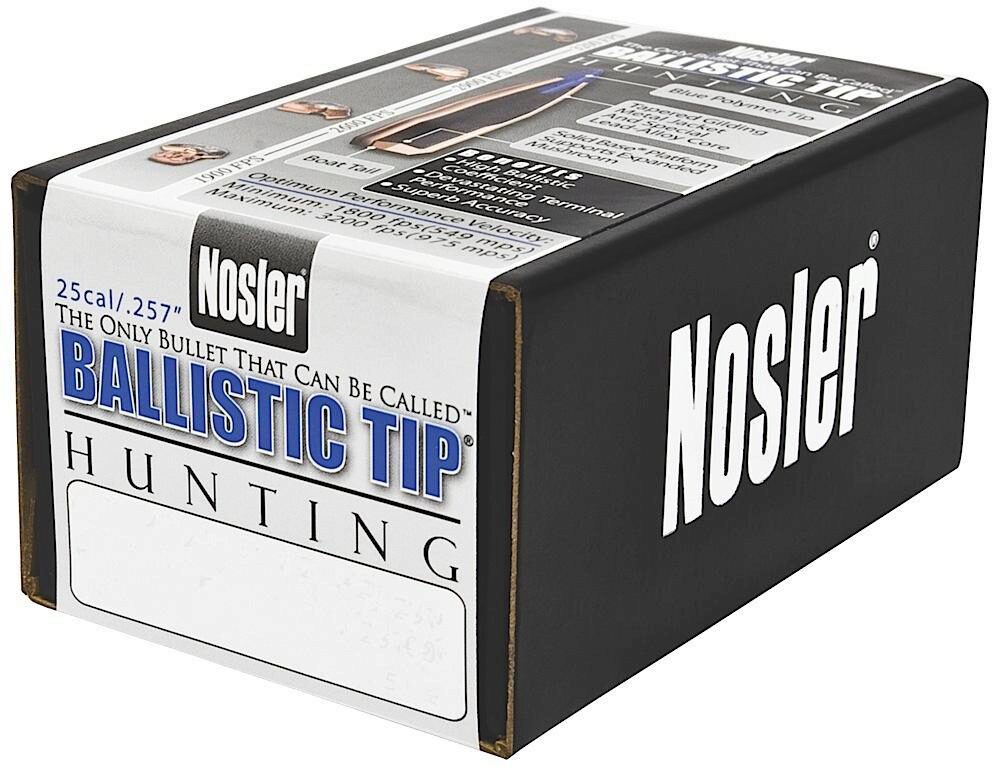 Nosler 25100 Ballistic Tip  25 Caliber .257 100 GR Spitzer/ 50 Pe