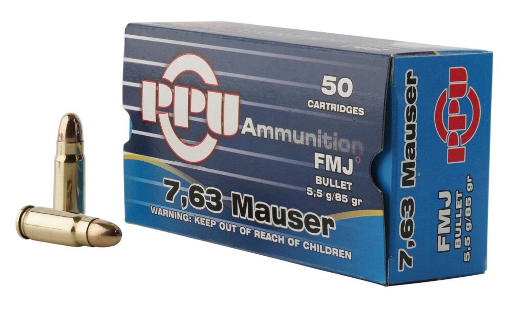 PPU PPH763 Handgun  7.63mm Mauser 85 gr Full Metal Jacket 50 Per