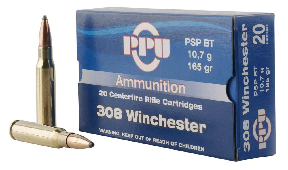 PPU PP3082 Standard Rifle  308 Win 165 gr Pointed Soft Point Boat