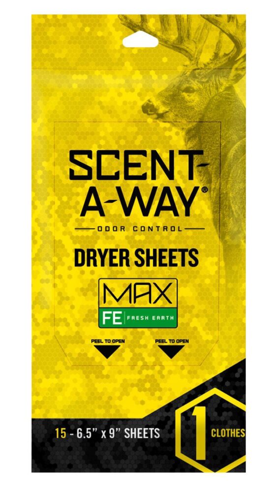 Scent-A-Way 07708 Max Dryer Sheets Odor Eliminator Earth 15 Per P