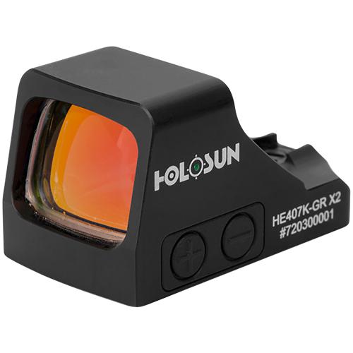 Holosun 407C-GR-X2, Green Dot, 2 MOA, Black, Side Battery