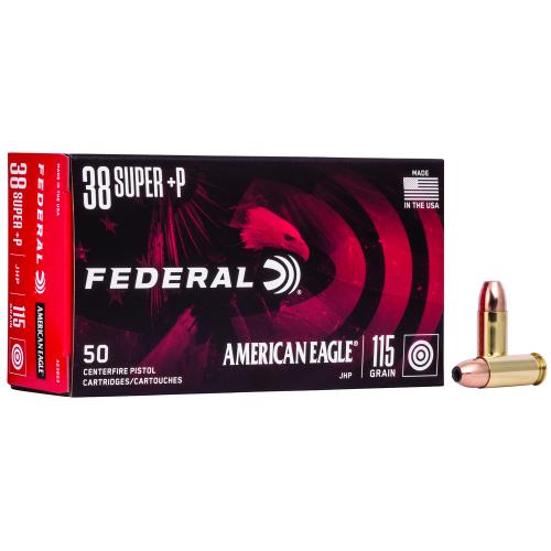 Federal AE38S3 American Eagle Handgun 38 Super +P 115 gr Jacketed Hollow Point (JHP) 50 Per Box/ 20