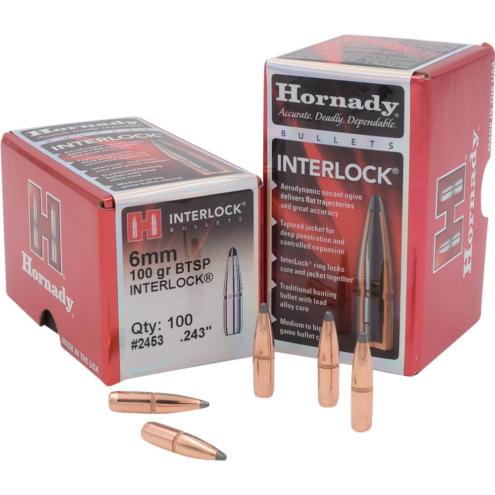 Hornady 2453 InterLock Hunting 6mm .243 100 gr Boat-Tail Spire Hornady 2453 InterLock Hunting 6mm .243 100 gr Boat-Tail Spire