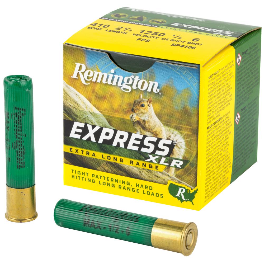 Remington, Express Long Range, 410 Gauge, 2.5", Max Dram, 0.5 oz., Lead, 25 Round Box Remington, Express Long Range, 410 Gauge, 2.5", Max Dram, 0.5 oz., Lead, 25 Round Box