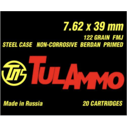 Tula Ammo UL076201 Centerfire Rifle 7.62x39mm 122 gr Full Metal J