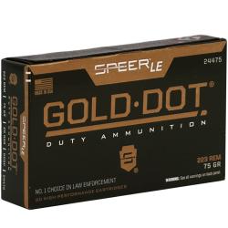 SPEER 223 REM 75 GR GOLD DOT 500RNDS  *LE AGENCY PURCHASE ONLY* *CONTACT FOR DEPARTMENT PRICING*