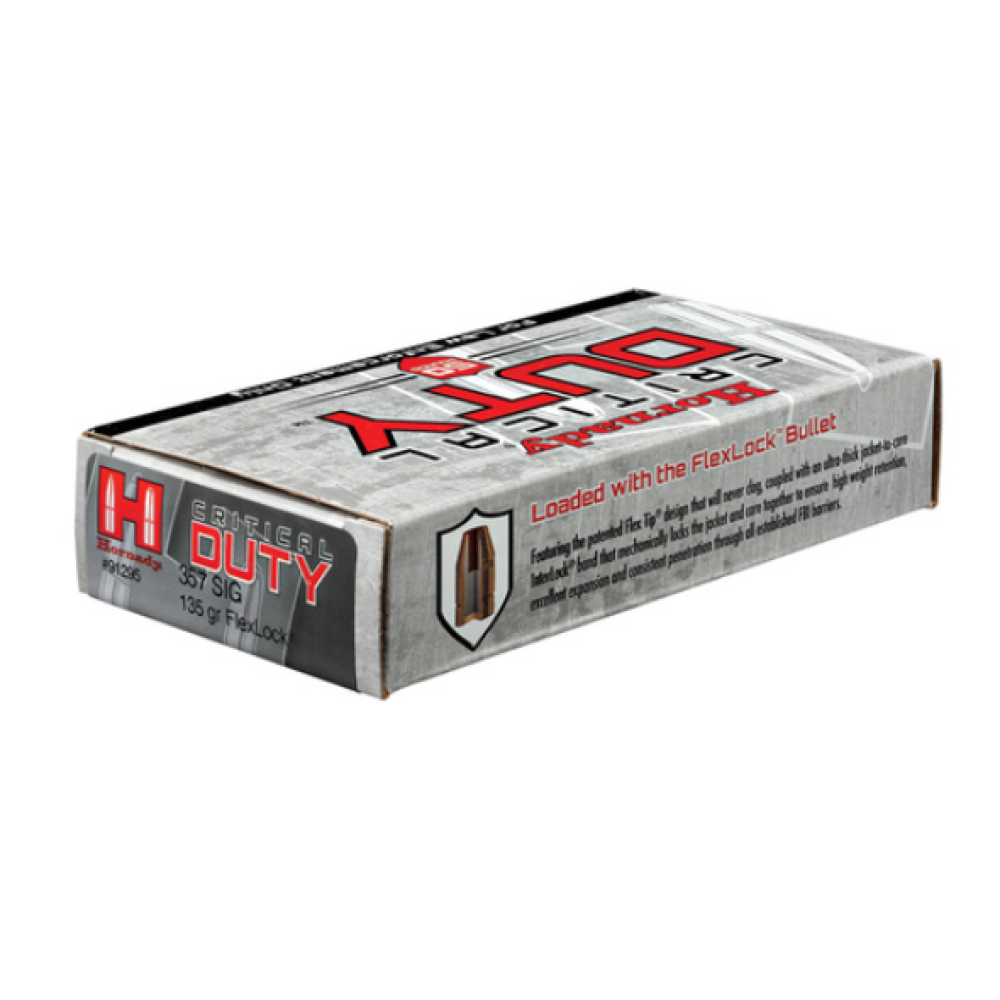 HORNADY CRITICAL DUTY AMMUNITION 357 SIG 135GR 50RD FLEXLOCK DUTY *LE AGENCY PURCHASE ONLY* *CONTACT FOR DEPARTMENT PRICING*
