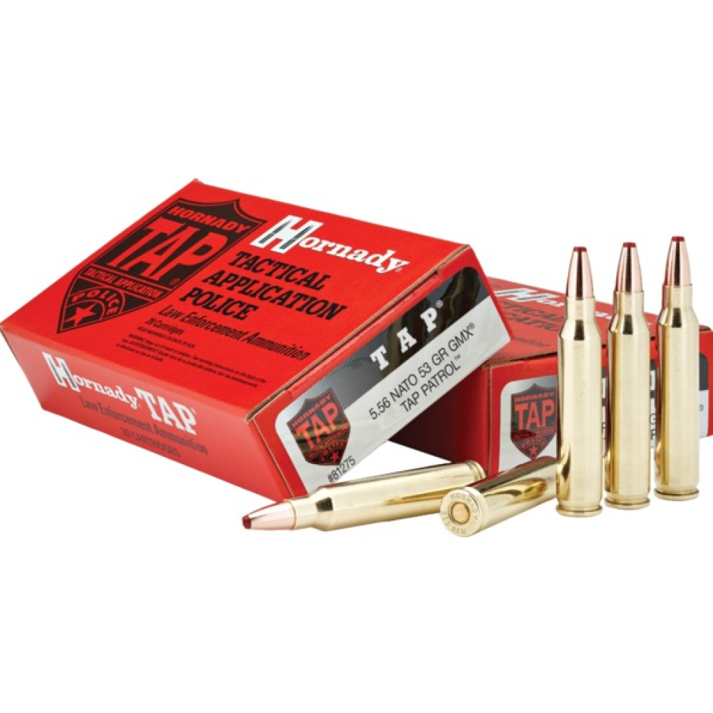 HORNADY TAP PATROL AMMUNITION 5.56 NATO  53GR GMX 20RD *LE AGENCY PURCHASE ONLY* *CONTACT FOR DEPARTMENT PRICING*