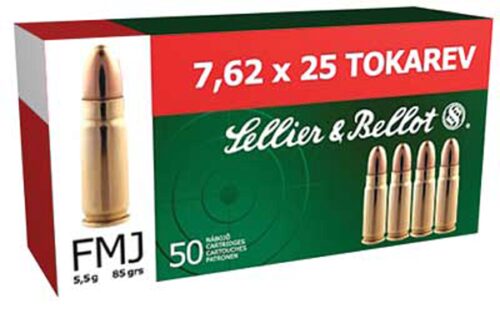 Sellier & Bellot SB762TOK Handgun Target 7.62x25mm Tokarev 85 gr Full Metal Jacket (FMJ) 50 Per Box