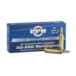 PPU PP22250 Standard Rifle  22-250 Rem 55 gr Soft Point (SP) 20 Per Box/ 10 Cs