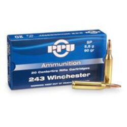 PPU PP2431 Standard Rifle  243 Win 90 gr Soft Point (SP) 20 Per Box/ 10 Cs