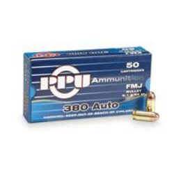 PPU PPH380AF Handgun  380 ACP 94 gr 951 fps Full Metal Jacket (FMJ) 50 Bx/20 Cs