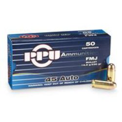 PPU PPH45F Handgun  45 ACP 230 gr Full Metal Jacket (FMJ) 50 Per Box/ 10 Cs