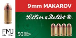 Sellier & Bellot SB9MAK Handgun Target 9x18 Makarov 95 gr Full Metal Jacket (FMJ) 50 Per Box/ 20 Cs
