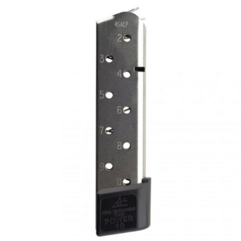 CMC Products 15150 Power Mag  Stainless Steel with Black Base Pad Detachable 10rd 45 ACP for 1911