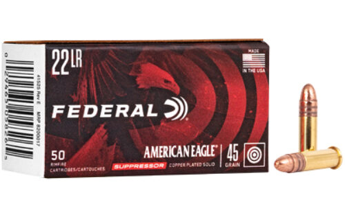 Federal, American Eagle, Suppressor Ammunition, 22LR, 45 Grain, Copper Plated Lead Round Nose, 50 Round Box