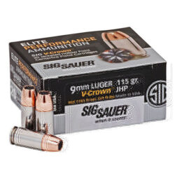 Sig Sauer, Elite Performance V-Crown 9MM 115 Grain, Jacketed Hollow Point, 20 Round Box