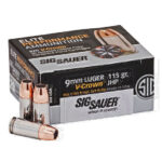 Sig Sauer, Elite Performance V-Crown 9MM 115 Grain, Jacketed Hollow Point, 20 Round Box