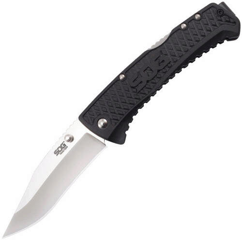 S.O.G SOG-TD1011-C Traction  3.50 Folding Clip Point Plain Satin 5Cr13MoV SS Blade Black Textured GRN Handle Includes Pocket Clip