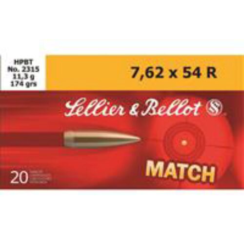 Sellier & Bellot SB76254RD Rifle  7.62x54mmR 174 gr 2585 fps Hollow Point Boat-Tail (HPBT) 20 Bx/20 Cs