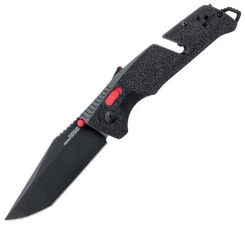 S.O.G SOG11120441 Trident AT 3.70 Folding Tanto Plain Black TiNi Cryo D2 Steel Blade/Black w/Red Accents GRN Handle Features Line Cutter/Glass Breaker