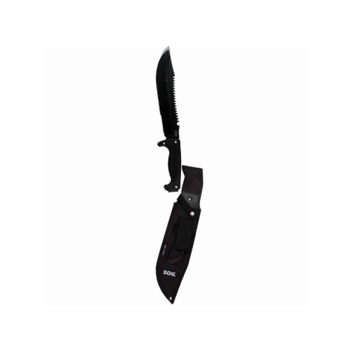 S.O.G SOGF03TNCP Jungle Primitive 9.50 Machete Clip Point Plain Black Hardcased w/Saw Spine 8Cr13MoV SS Blade Black w/Digi-Grip Kraton Handle Includes Sheath