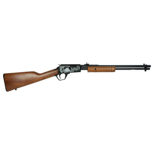Rossi RP22181WDEN16 Gallery  22 LR Caliber with 15+1 Capacity, 18 Barrel, Polished Black with Father And Son Hunting Scene Engraving Metal Finish, & Fixed Hardwood Stock Right Hand