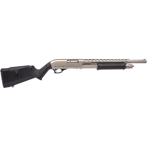 Rock Island AGM5 All Generations  12 Gauge Pump 3 5+1 18.50 with Heat Shield, Nickel Barrel/Rec, Black Synthetic Furniture, Adj. Comb Stock
