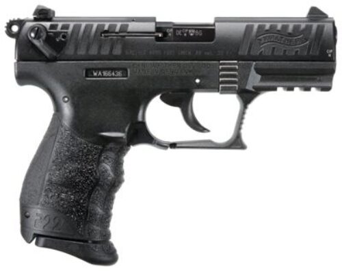 Walther Arms 5120700 P22 Q 22 LR Caliber with 3.42 Threaded Barrel, 10+1 Capacity, Black Finish Picatinny Rail Frame, Serrated Matte Black Tenifer Zinc Alloy Slide & Interchangeable Backstrap Grip