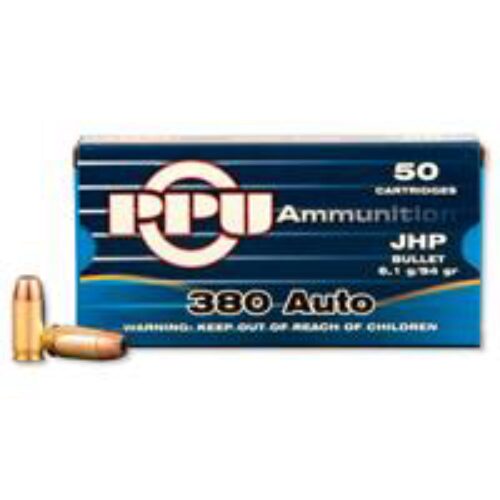 PPU PPD380A Defense  380 ACP 94 gr Jacketed Hollow Point (JHP) 50 Per Box/ 20 Cs