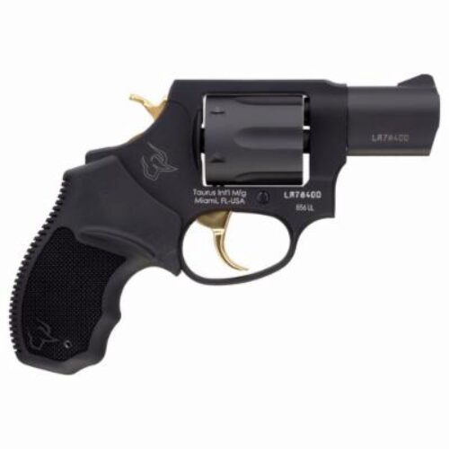 Taurus 2-856021ULGLD 856 Ultra-Lite 38 Special Caliber with 2  Barrel, 6rd Capacity Cylinder, Overall Matte Black Metal Finish, Gold Trigger/Hammer Frame & Finger Grooved Black Rubber Grip