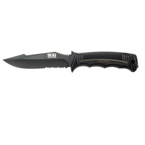 S.O.G SOGSS1003CP Seal Strike 4.90 Fixed Clip Point Part Serrated AUS-8A SS Blade Black Textured GRN/SS Handle Includes Belt Clip/Sheath