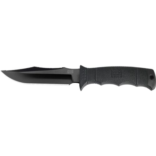 S.O.G SOGE37SNCP Seal Pup Elite 4.85 Fixed Clip Point Plain Black Hardcased TiCN AUS-8A SS Blade/Black w/Grip Lines GRN Handle Includes Lanyard/Sheath