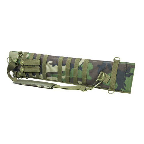 NcStar CVSCB2917WC VISM Shotgun Scabbard made of 600D PVC with Woodland Camo Finish, MOLLE Webbing, D-Ring, 4 PAL Straps & Adjustable Retention Strap 29-34.75 L