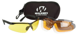 Walker's GWPASG4L2 Sport Glasses Combo Kit Adult Clear Lens Smoke Gray Lens Amber Lens Yellow Lens Polycarbonate Black Frame