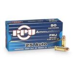 PPU PPH25 Handgun  25 ACP 50 gr Full Metal Jacket (FMJ) 50 Per Box/ 20 Cs